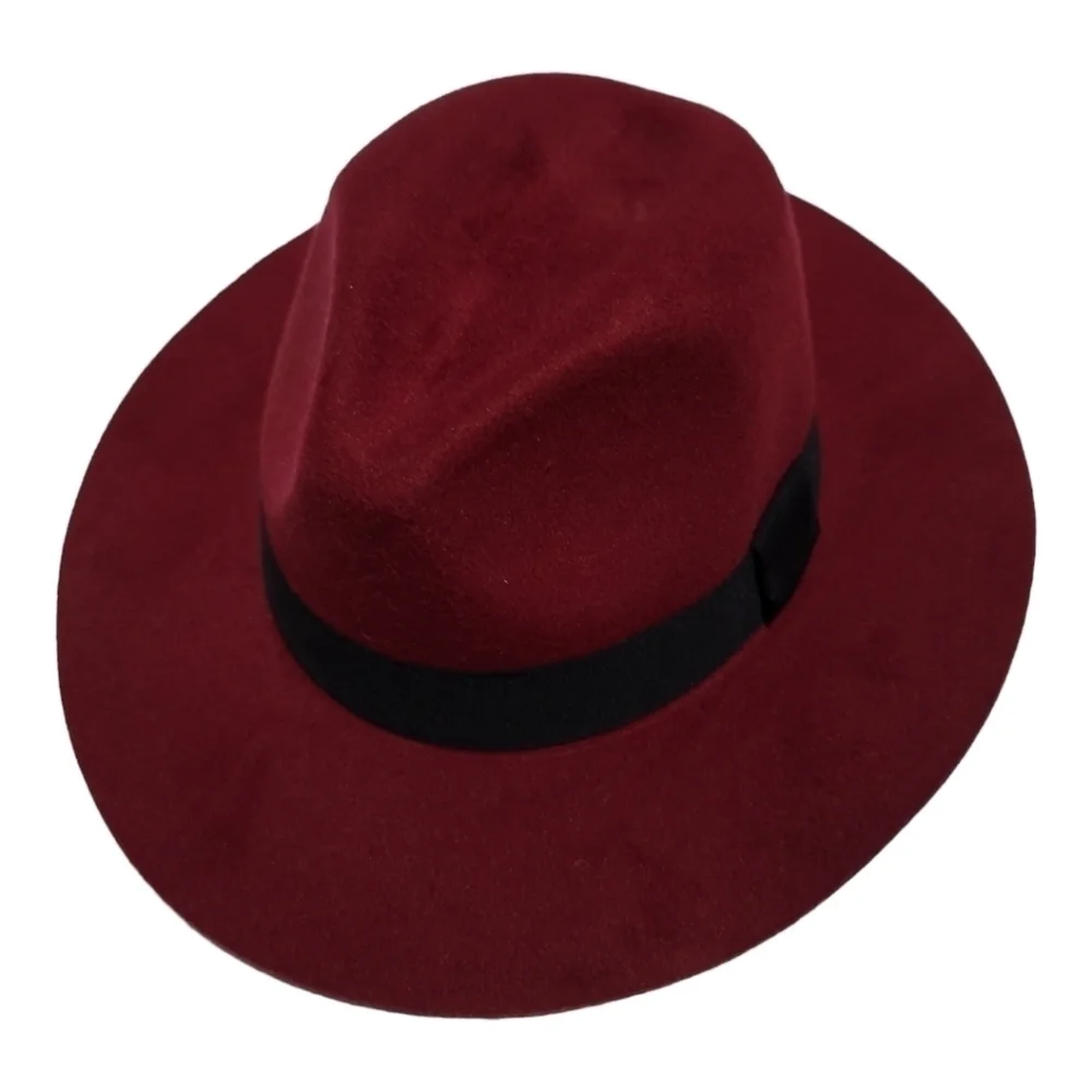 Marcus Adler Burgundy Fedora Wide Brim Hat Black Trim